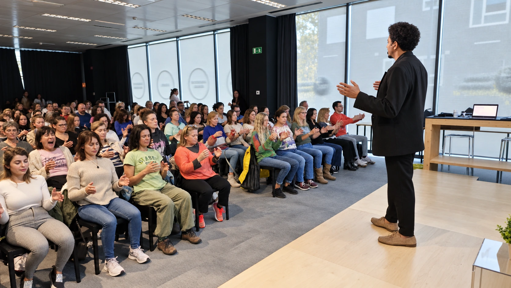 Endika enseñando a un grupo de alumnos de cienciaConciencia