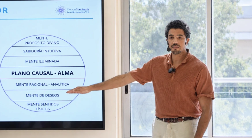 Endika explicando un esquema de la personalidad y el alma